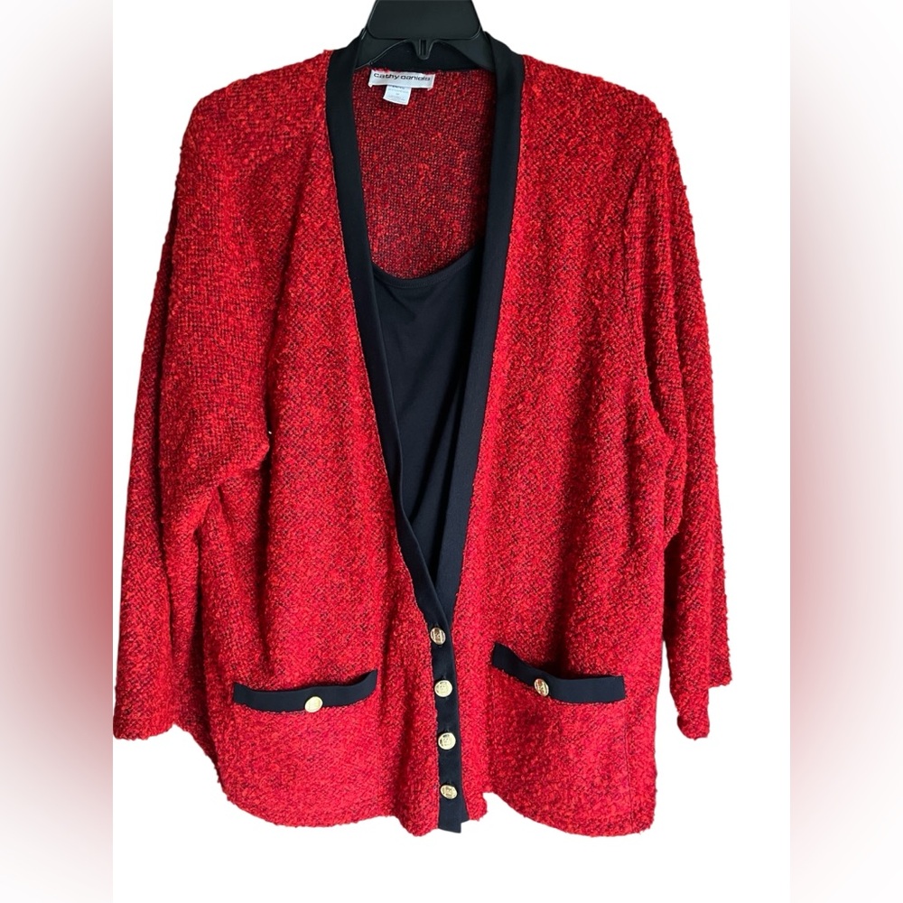 Cathy Daniels Red and Black Cardigan 3X